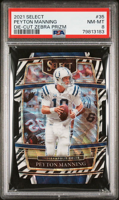 2021 Select Zebra Die Cut Prizm Peyton Manning #35 PSA 8