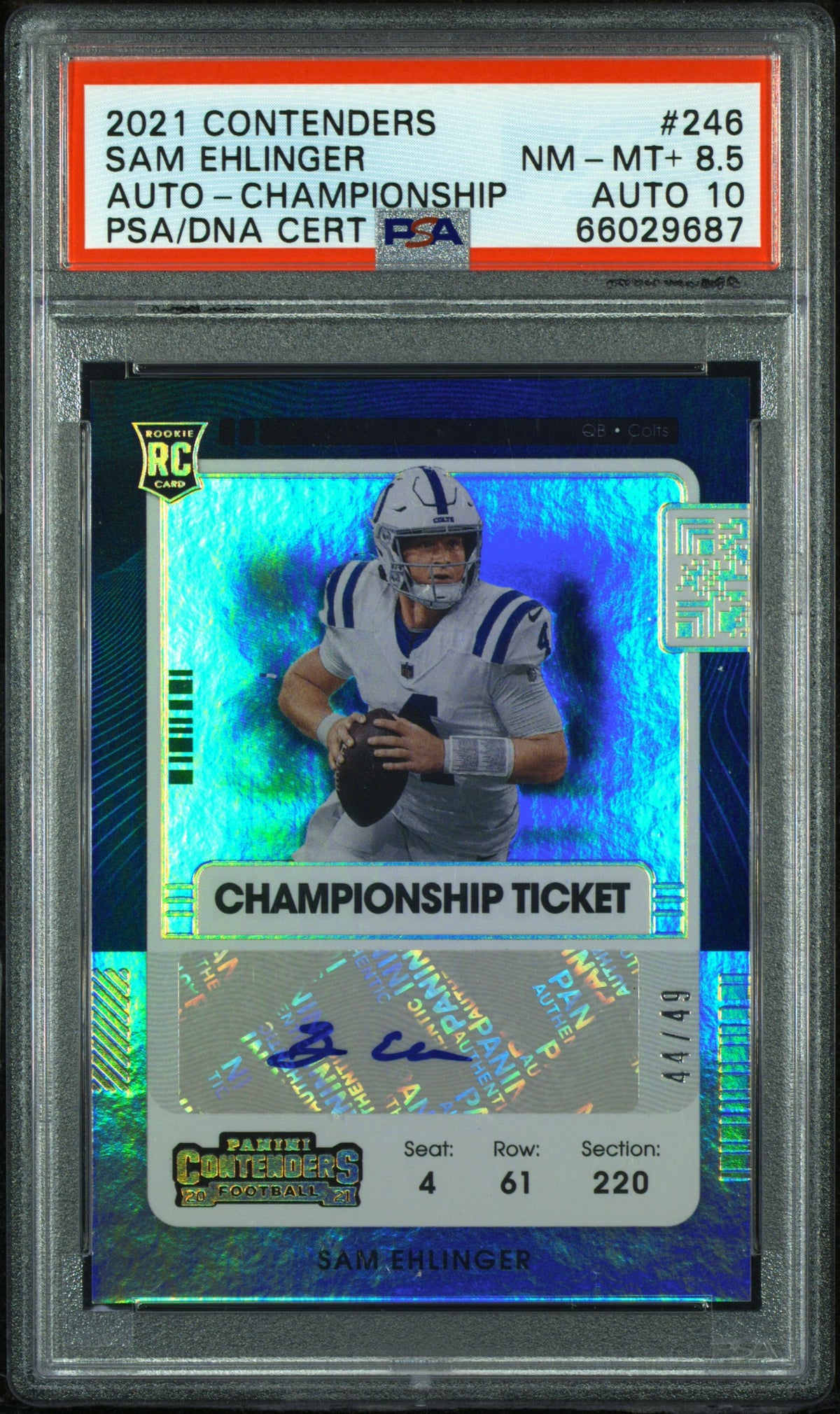 2021 Panini Contenders Championship Ticket Sam Ehlinger #246 /49 PSA 8.5