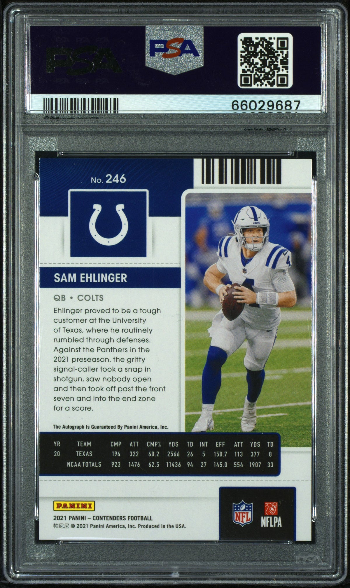 2021 Panini Contenders Championship Ticket Sam Ehlinger #246 /49 PSA 8.5