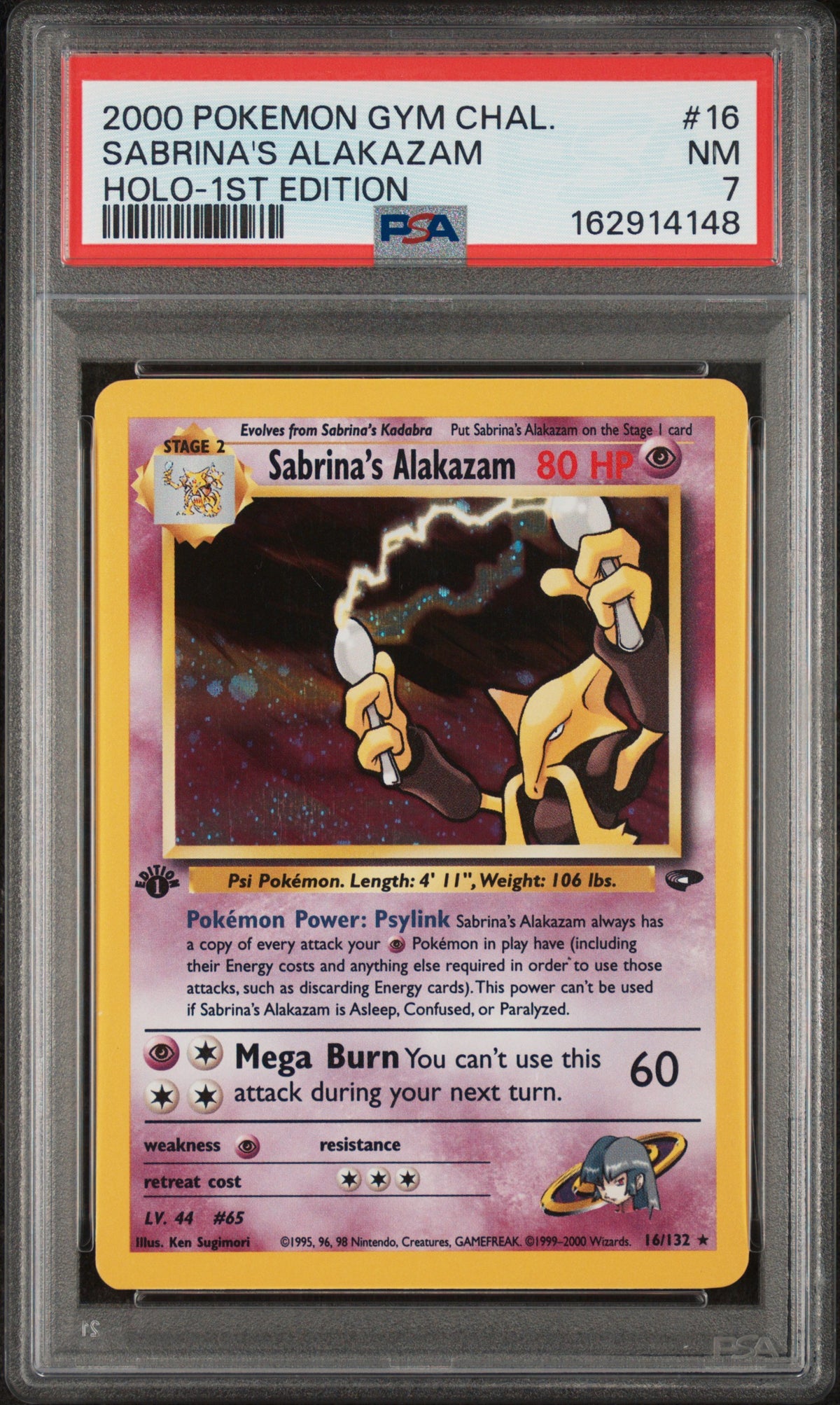 2000 Pokemon Gym Challenge 1st Edition Holo Sabrina's Alakazam #16 PSA 7