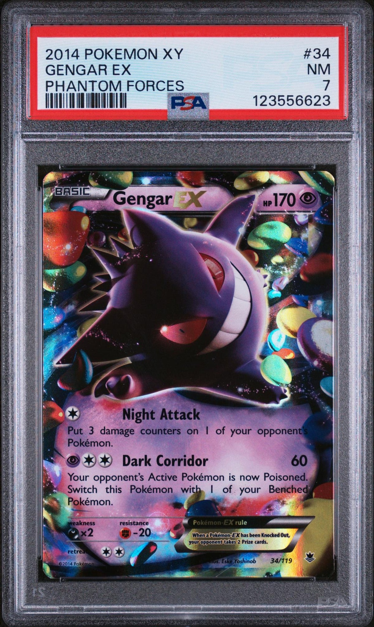 2014 Pokemon XY Phantom Forces Gengar Ex #34 PSA 7