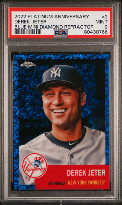 2022 Topps Chrome Platinum Anniversary Blue Mini Diamond Refractor Derek Jeter #2 /199 PSA 9