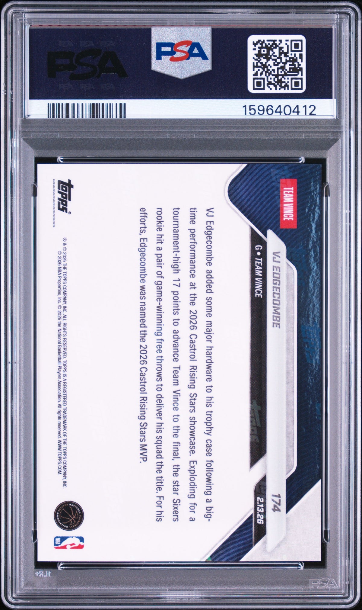 2025 Topps Now Vj Edgecombe #174 /3562 PSA 10