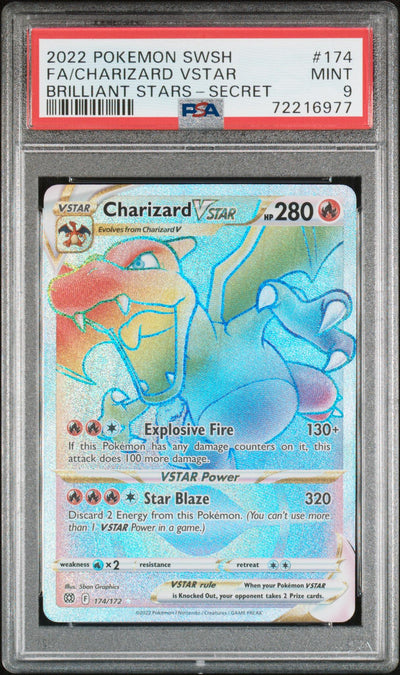 2022 Pokemon Sword and Shield Brilliant Stars Secret Rainbow Rare Charizard Vstar #174 PSA 9