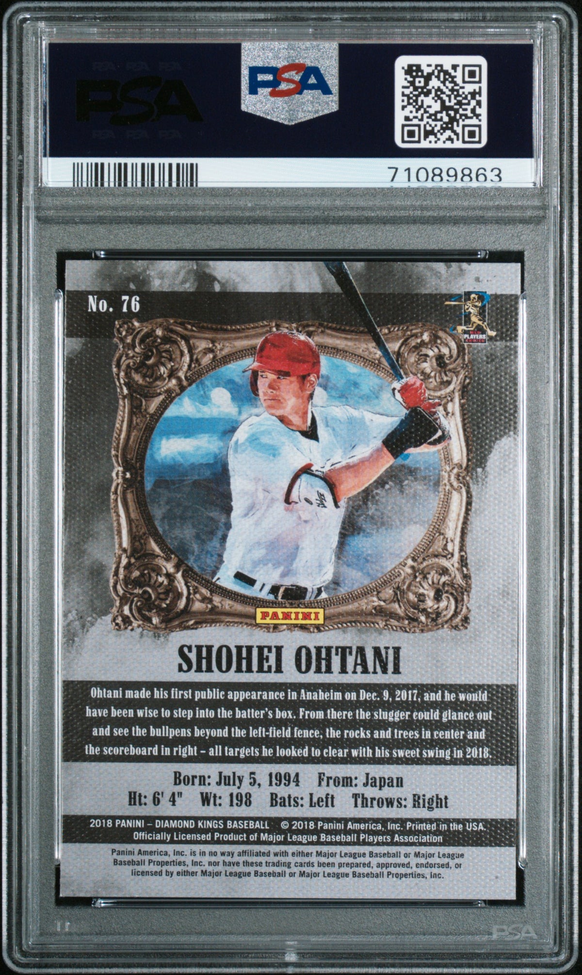 2018 Panini Diamond Kings Facing Left Shohei Ohtani #76 PSA 9