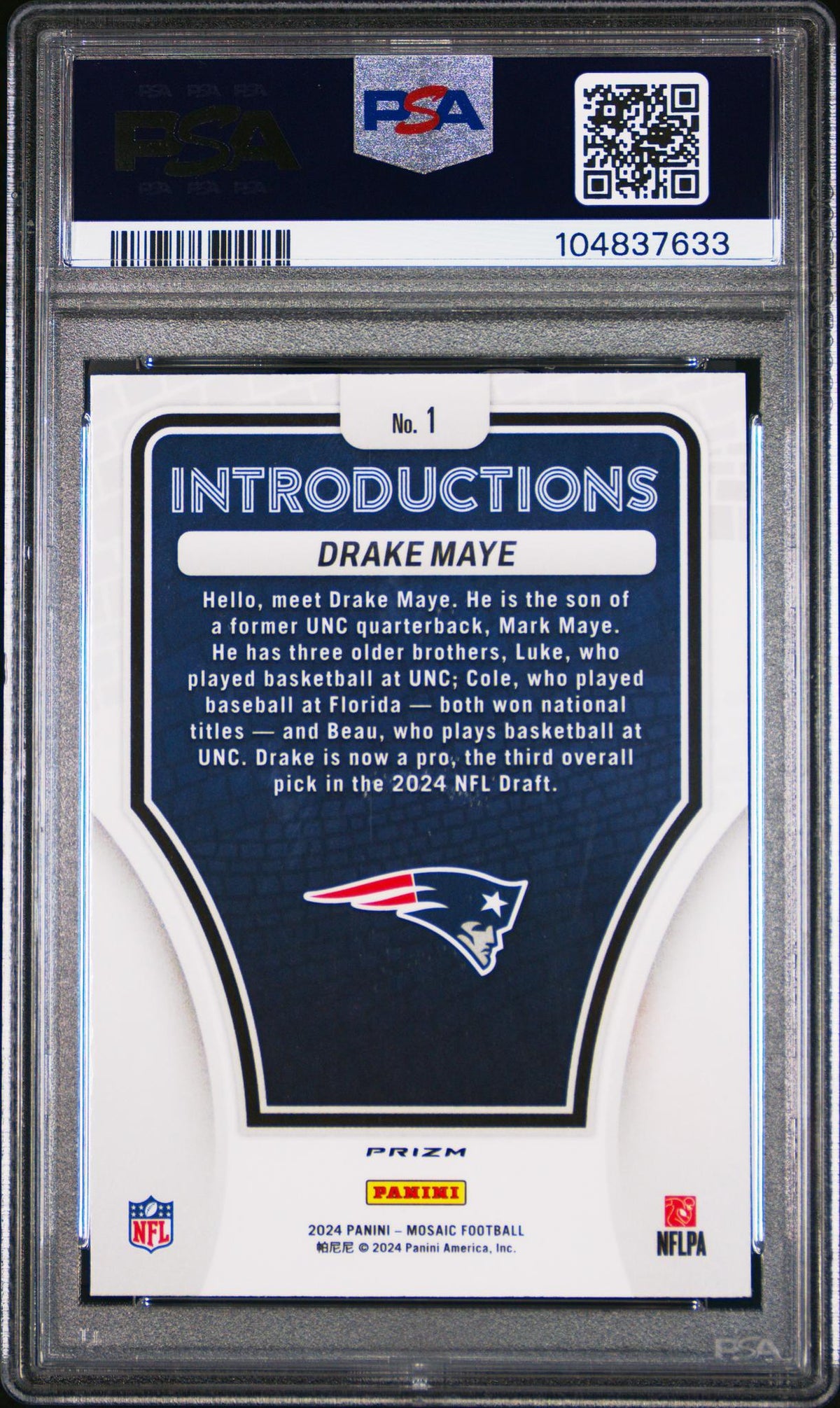 2024 Panini Mosaic Introductions Silver Drake Maye #1 PSA 10