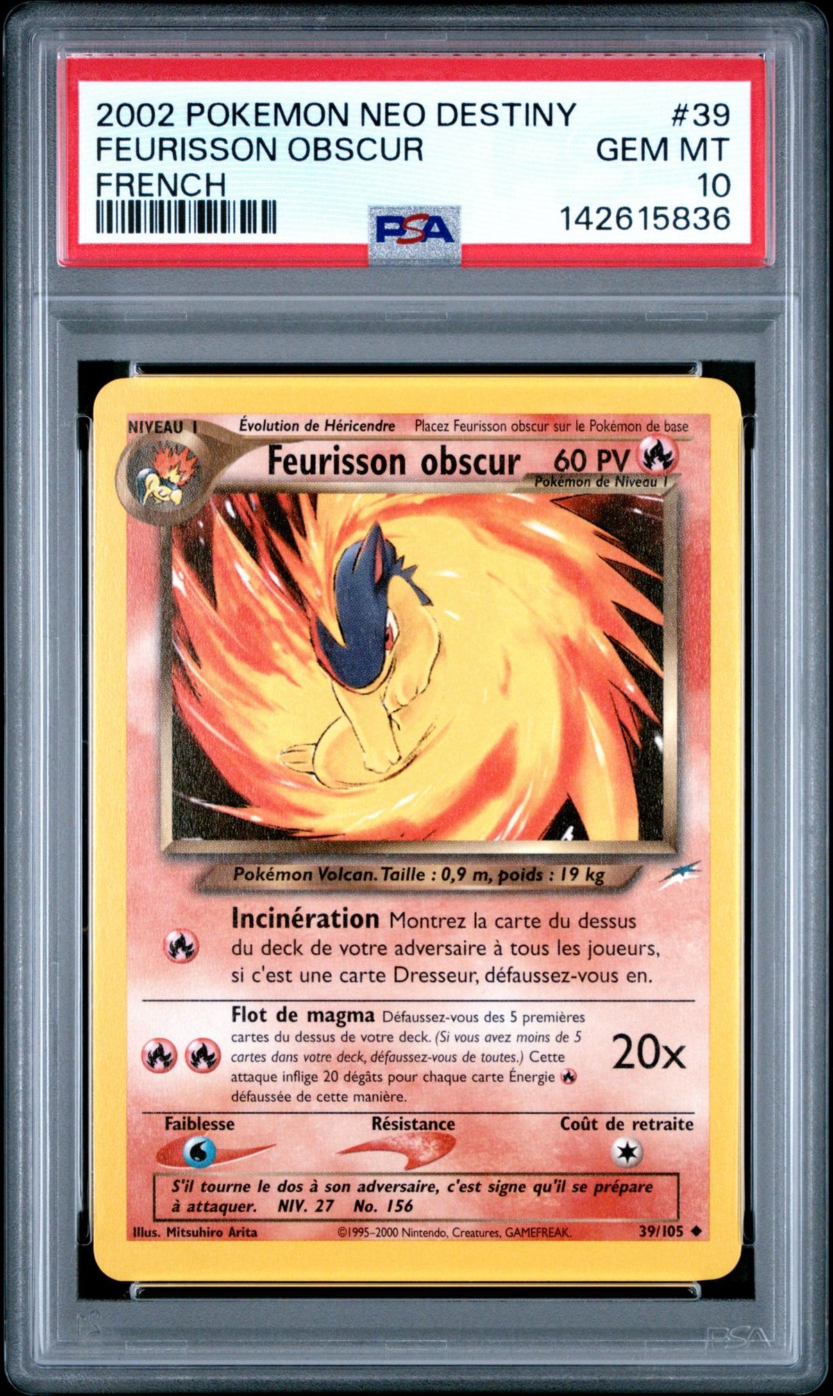 2002 Pokemon Neo Destiny French Feurisson Obscur #39 PSA 10