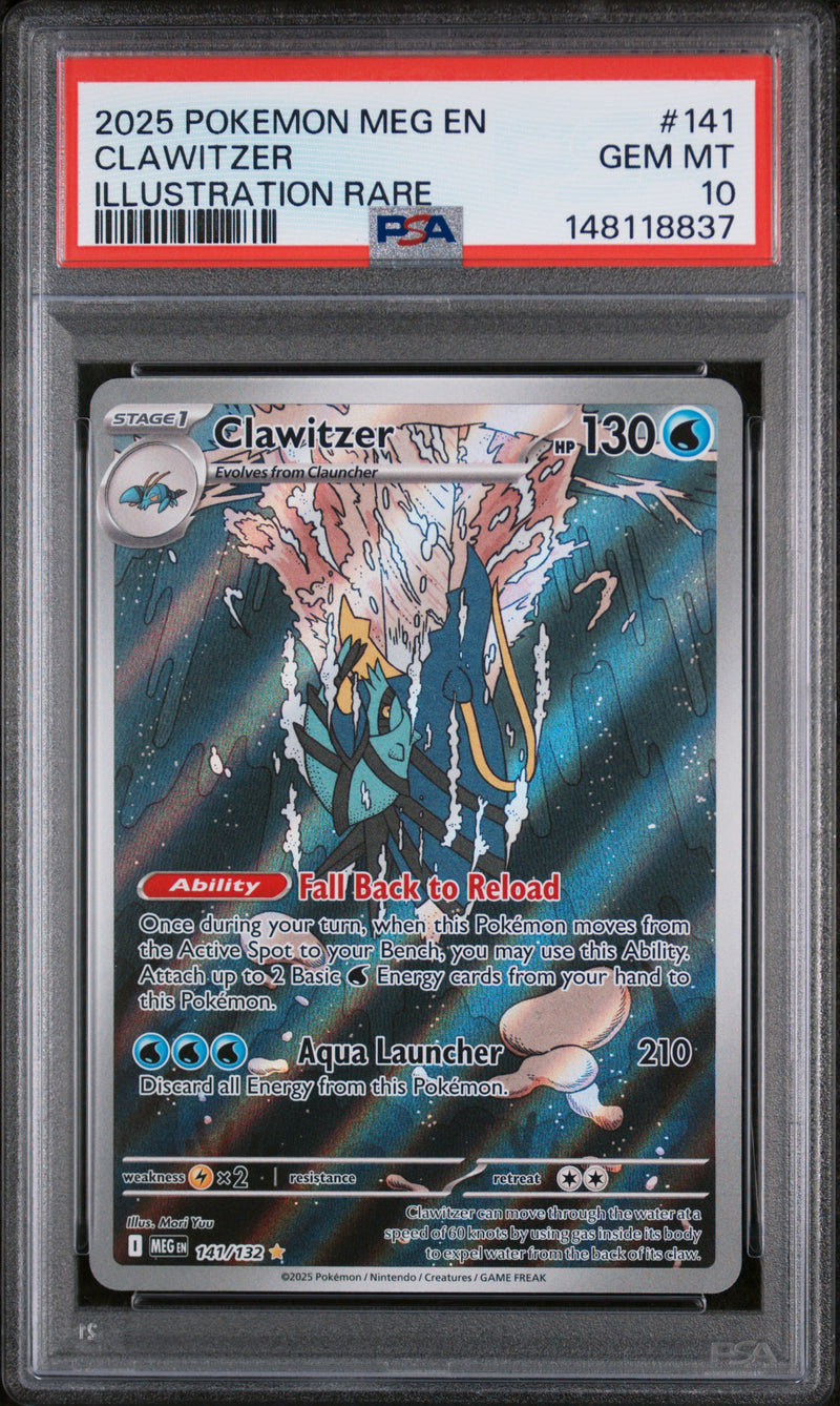 2025 Pokemon Mega Evolution Illustration Rare Clawitzer #141 PSA 10