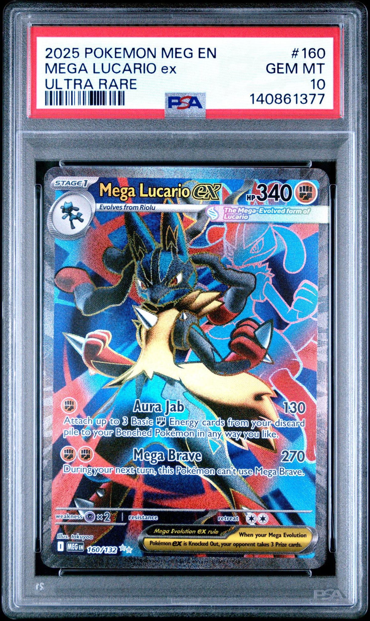 2025 Pokemon Mega Evolution Ultra Rare Mega Lucario Ex #160 PSA 10