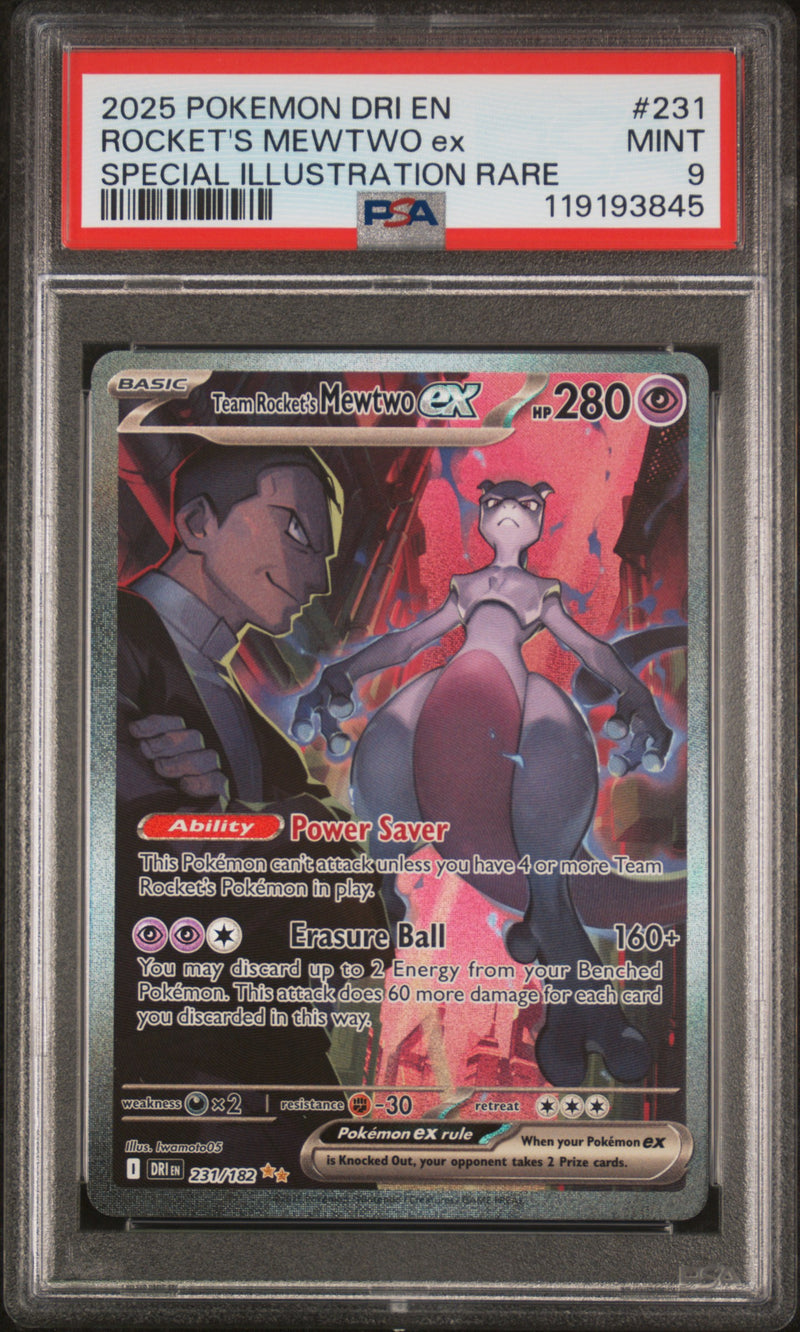 2025 Pokemon Scarlet and Violet Destined Rivals Special Illustration Rare Team Rocket's Mewtwo Ex #231 PSA 9