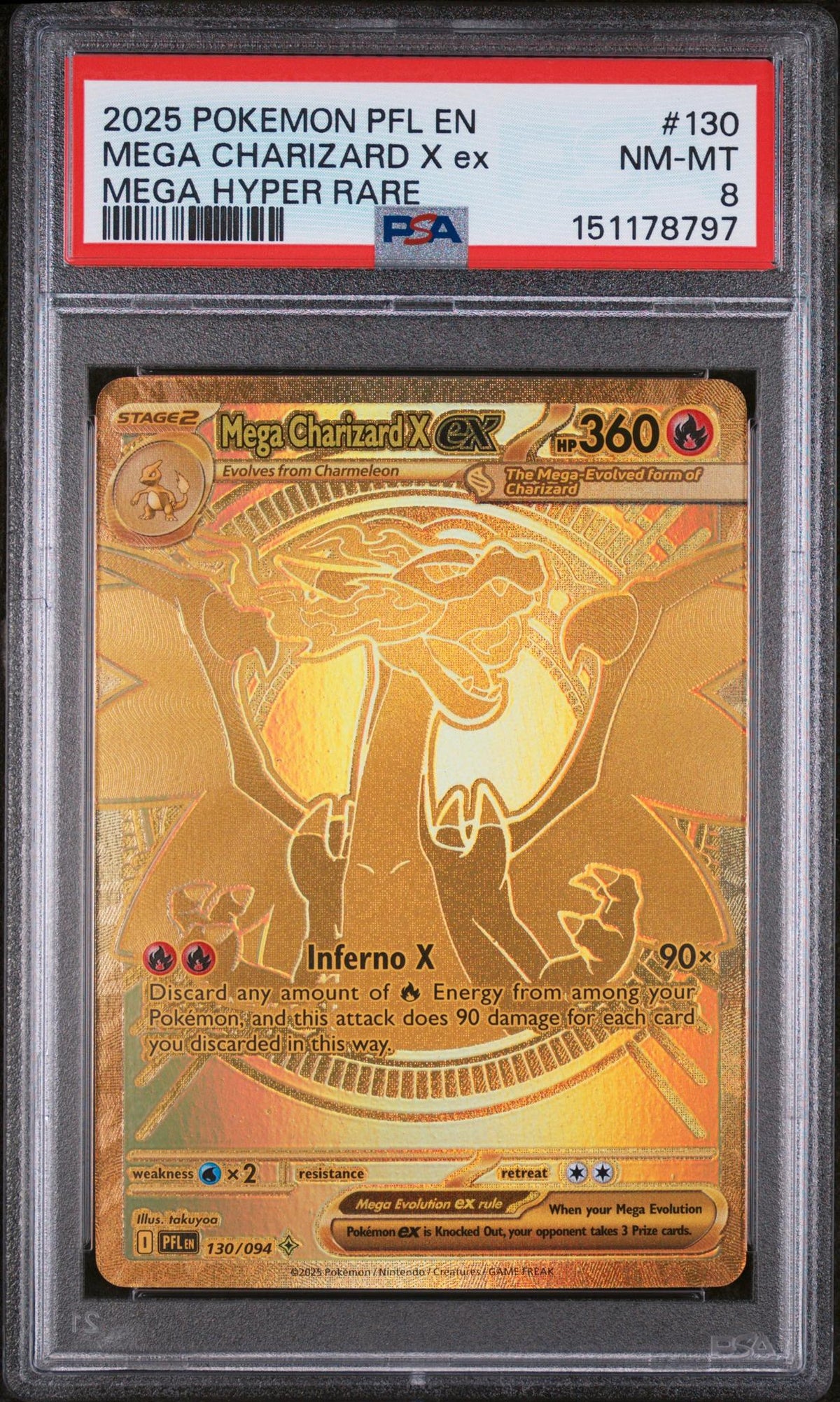 2025 Pokemon Mega Evolution Phantasmal Flames Mega Hyper Rare Mega Charizard X Ex #130 PSA 8