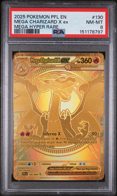 2025 Pokemon Mega Evolution Phantasmal Flames Mega Hyper Rare Mega Charizard X Ex #130 PSA 8