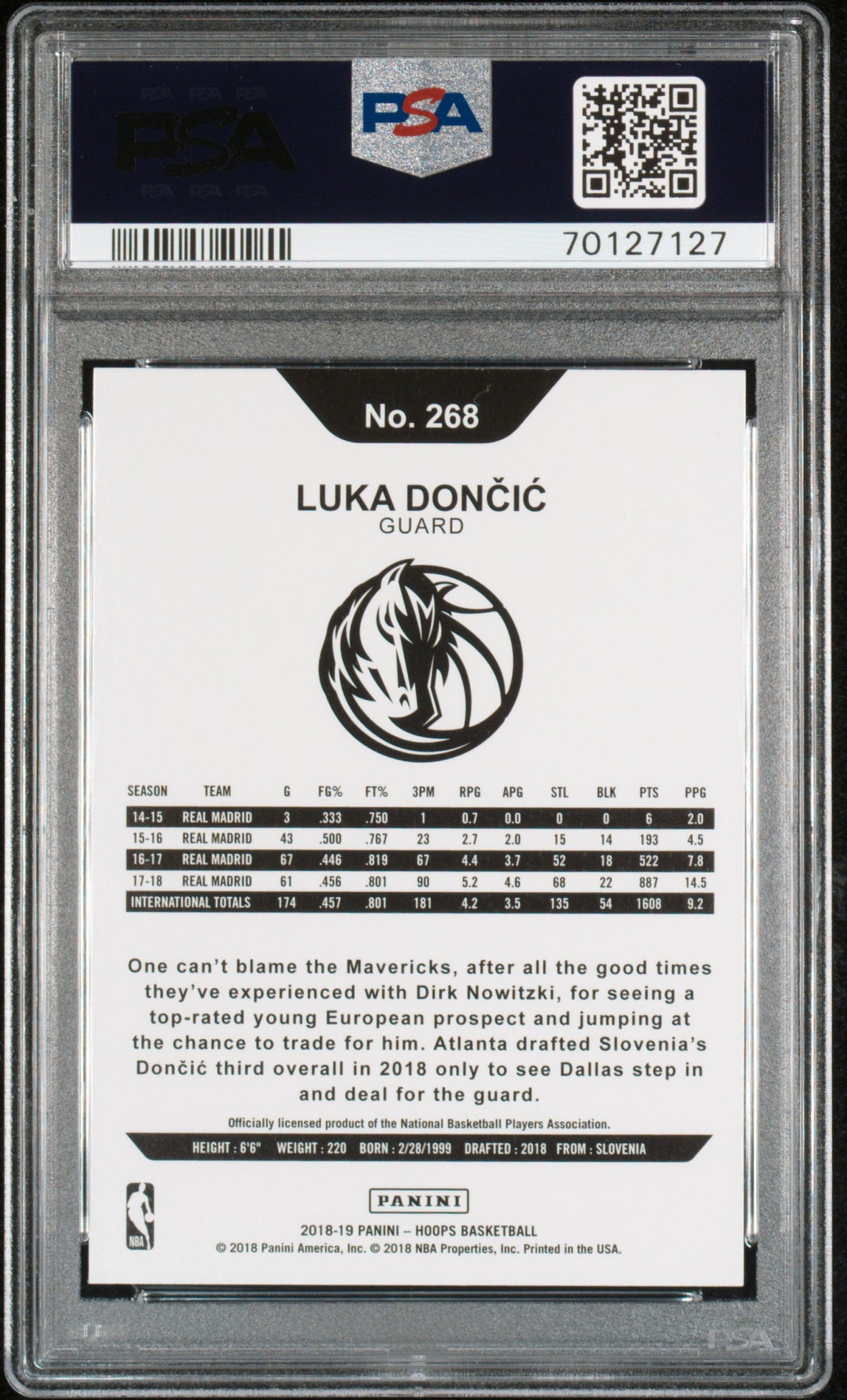 2018 Hoops Luka Doncic #268 PSA 9