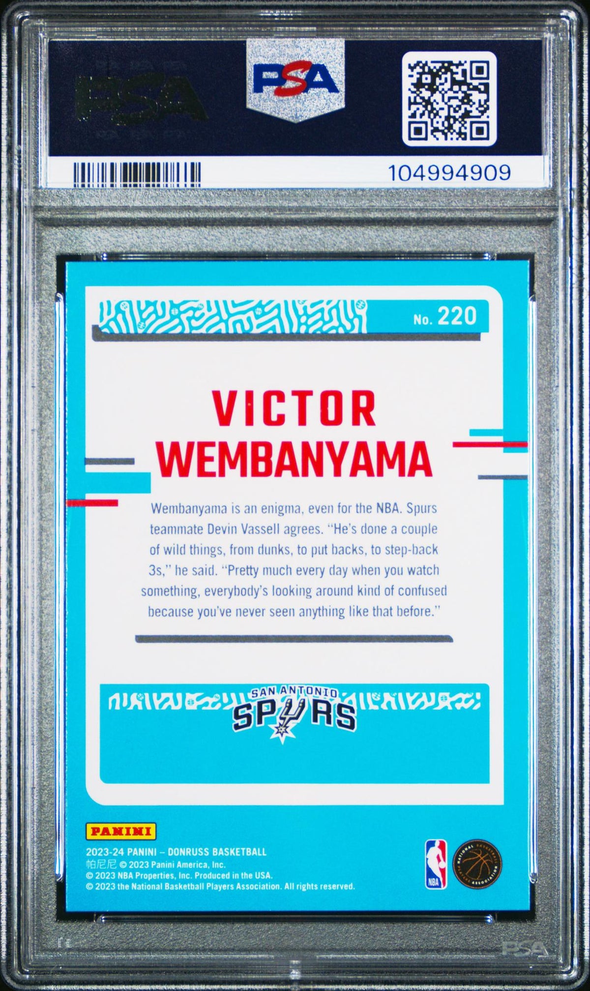 2023 Panini Donruss Rated Rookie Victor Wembanyama #220 PSA 9