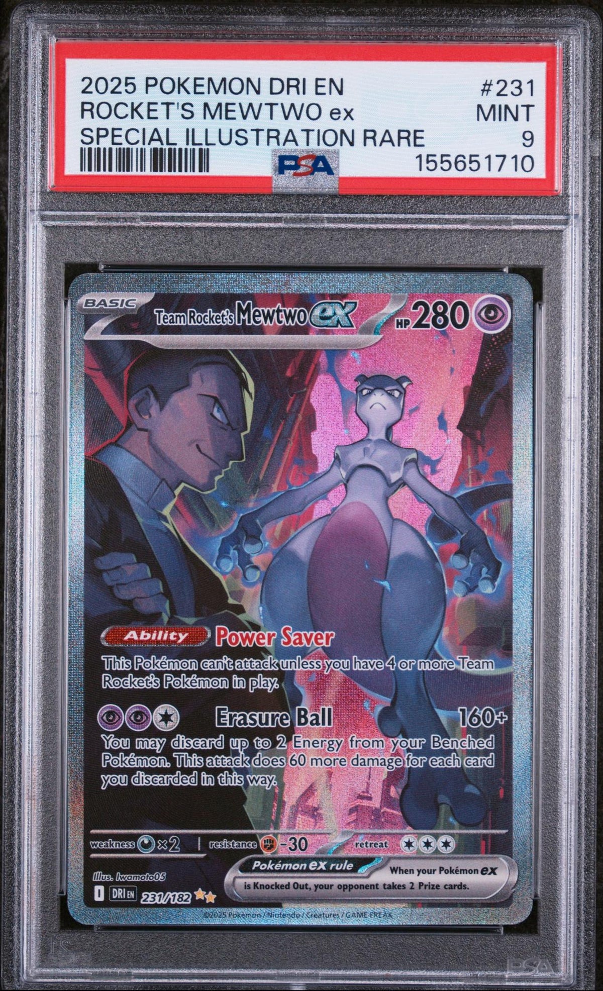 2025 Pokemon Scarlet and Violet Destined Rivals Special Illustration Rare Team Rocket's Mewtwo Ex #231 PSA 9