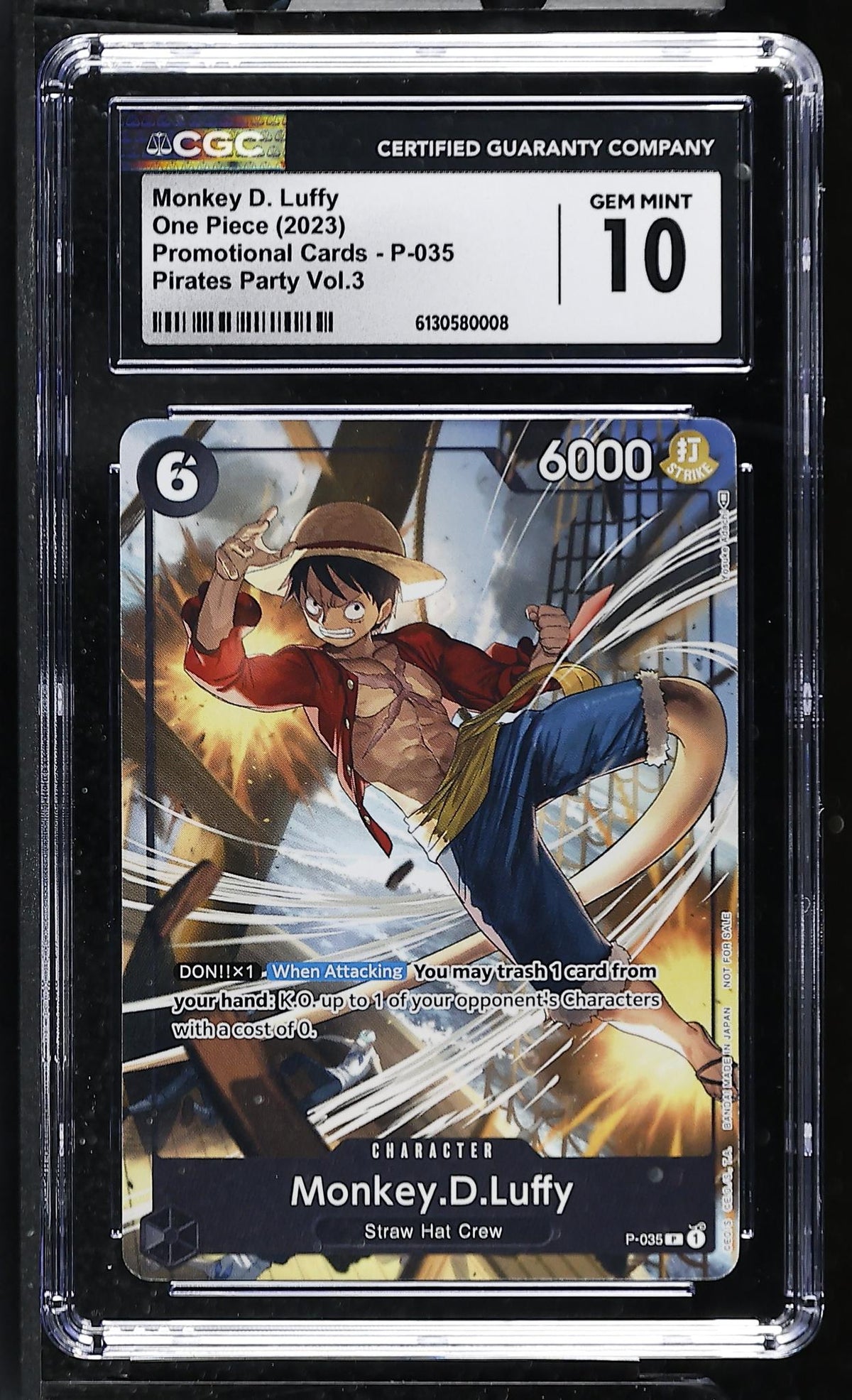 2023 Bandai Promotional Cards Monkey D. Luffy P-035 Pirates Party Vol.3 CGC 10