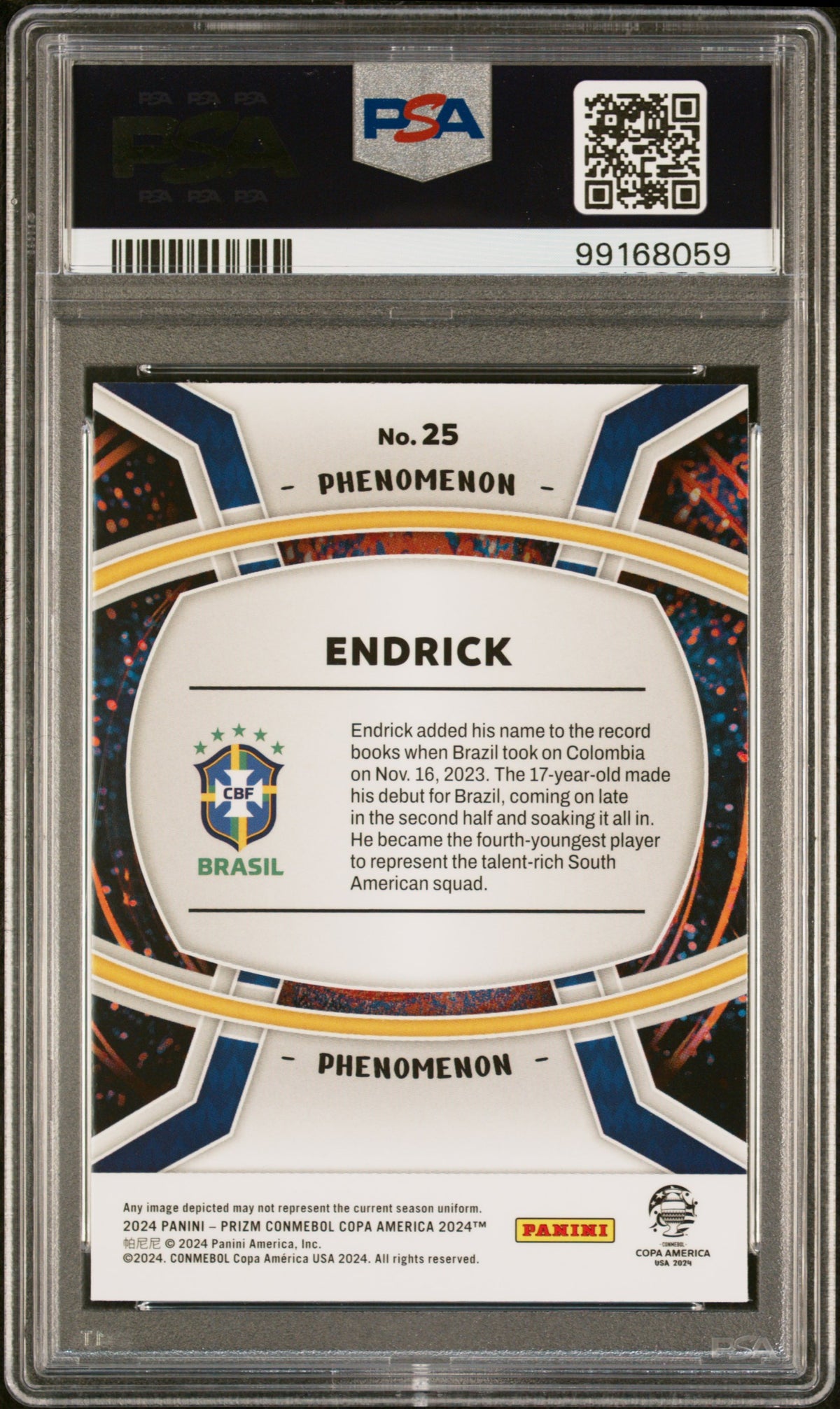 2024 Panini Prizm Copa America Phenomenon Endrick #25 PSA 10