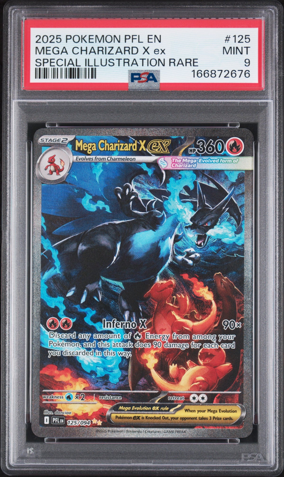 2025 Pokemon Mega Evolution Phantasmal Flames Special Illustration Rare Mega Charizard X Ex #125 PSA 9