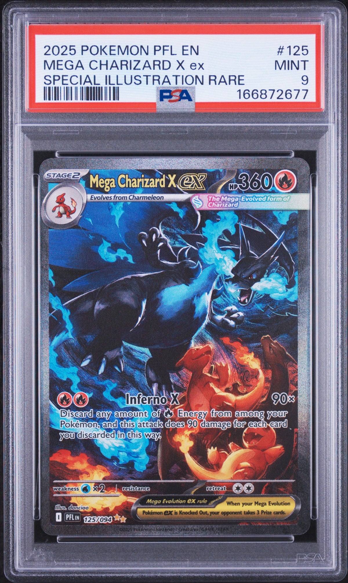 2025 Pokemon Mega Evolution Phantasmal Flames Special Illustration Rare Mega Charizard X Ex #125 PSA 9