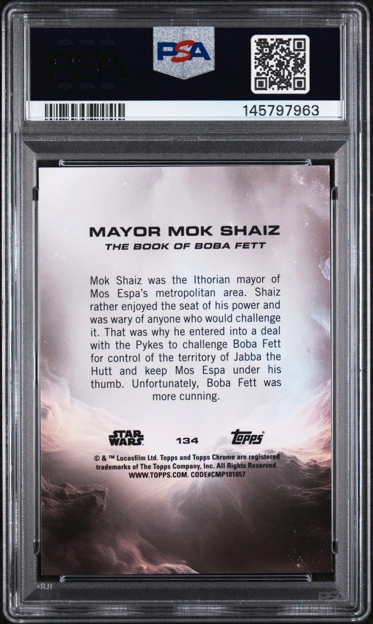 2025 Topps Chrome Star Wars Skywalker Blue Refractor Mayor Mok Shaiz #134 /150 PSA 9