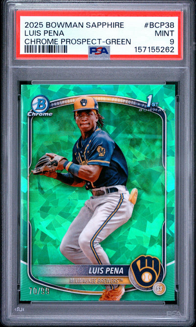 2025 Bowman Sapphire Edition Chrome Prospects Green Luis Pena #BCP38 /99 PSA 9
