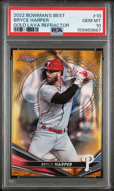 2022 Bowman's Best Gold Lava Refractor Bryce Harper #10 /75 PSA 10