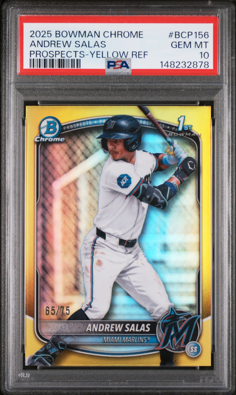 2025 Bowman Chrome Prospect Yellow Refractor Andrew Salas #BCP156 /75 PSA 10