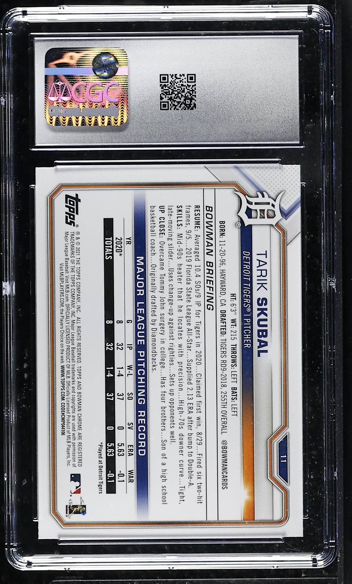 2021 Bowman Tarik Skubal #11 Rookie RC CGC 9