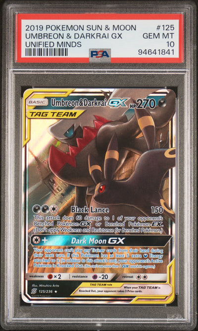 2019 Pokemon Sun and Moon Unified Minds Darkrai/Umbreon Gx #125 PSA 10