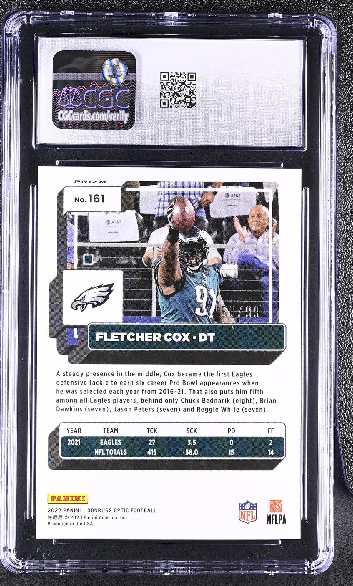2022 Panini Donruss Optic Fletcher Cox #161 Red 56/99 CGC 10