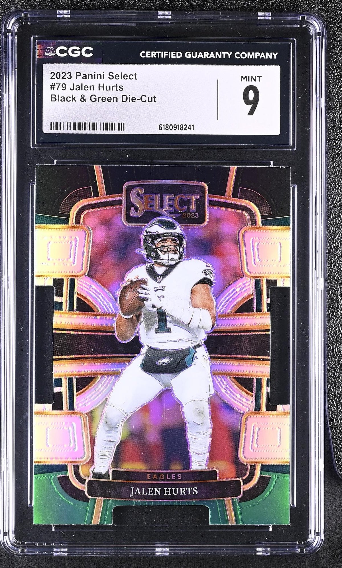 2023 Panini Select Jalen Hurts #79 Concourse Black & Green Die-Cut CGC 9