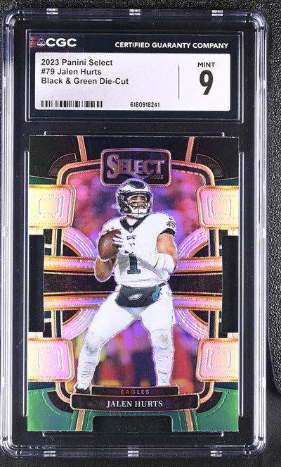 2023 Panini Select Jalen Hurts #79 Concourse Black & Green Die-Cut CGC 9