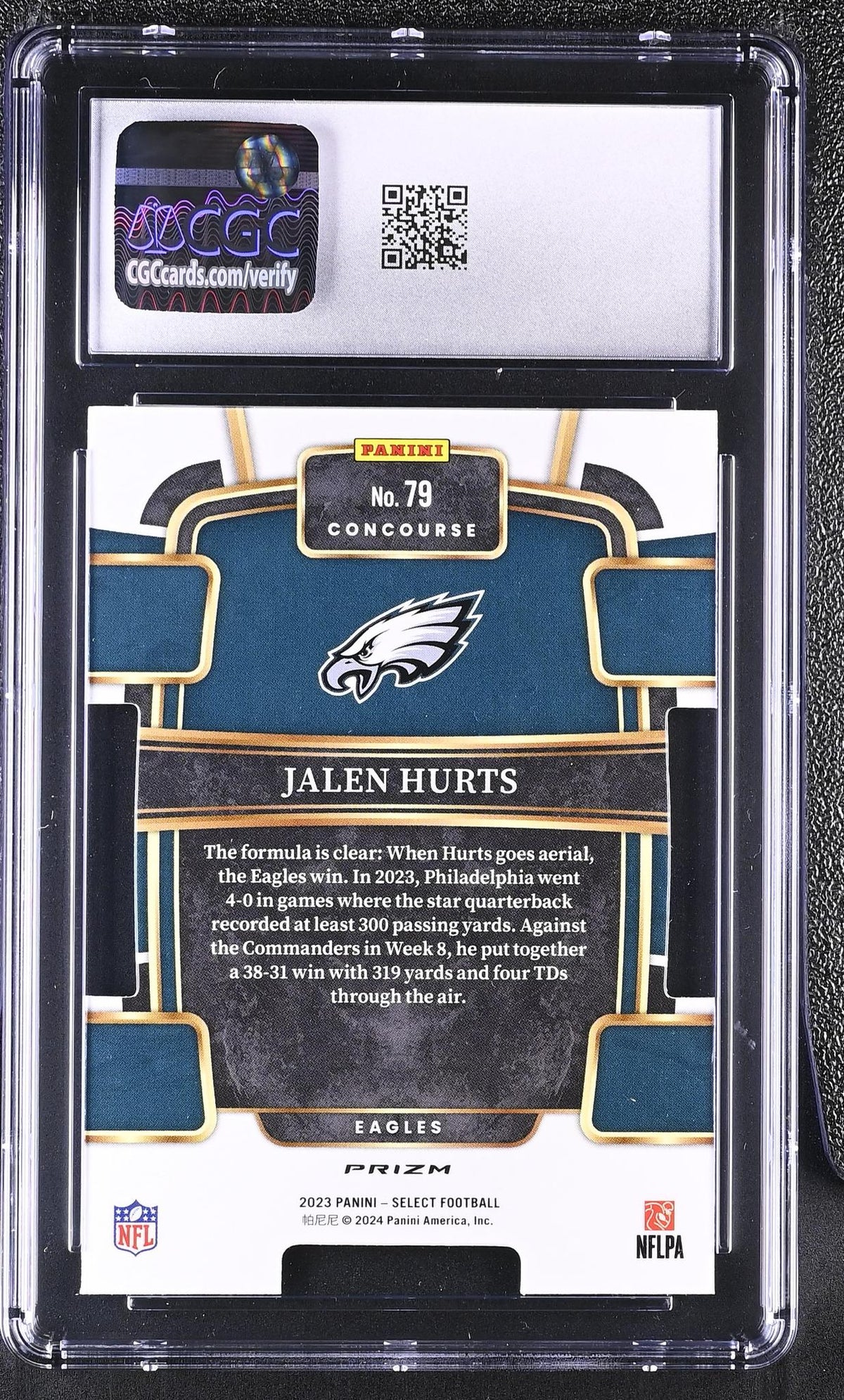 2023 Panini Select Jalen Hurts #79 Concourse Black & Green Die-Cut CGC 9