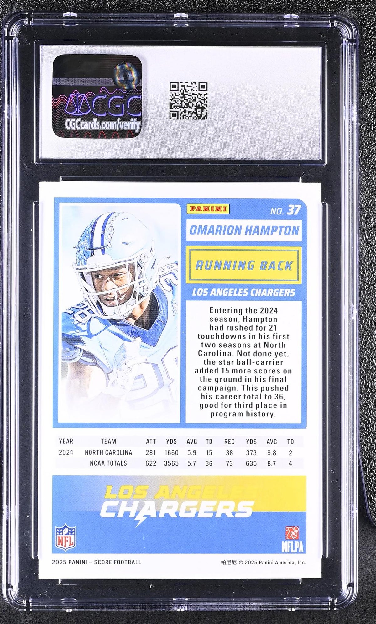 2025 Panini Score Omarion Hampton #37 Rookie CGC 10