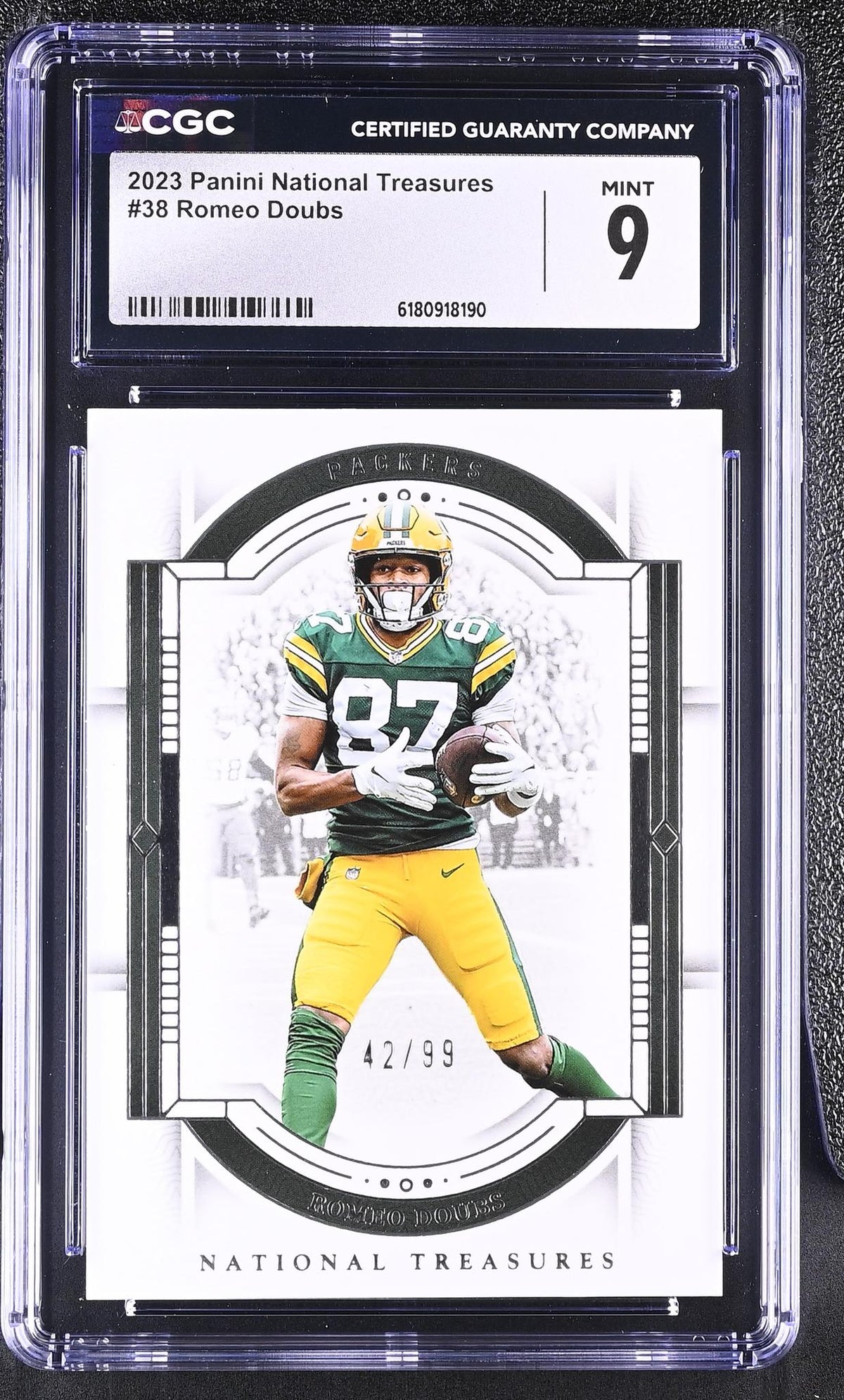 2023 Panini National Treasures Romeo Doubs #38 /99 CGC 9