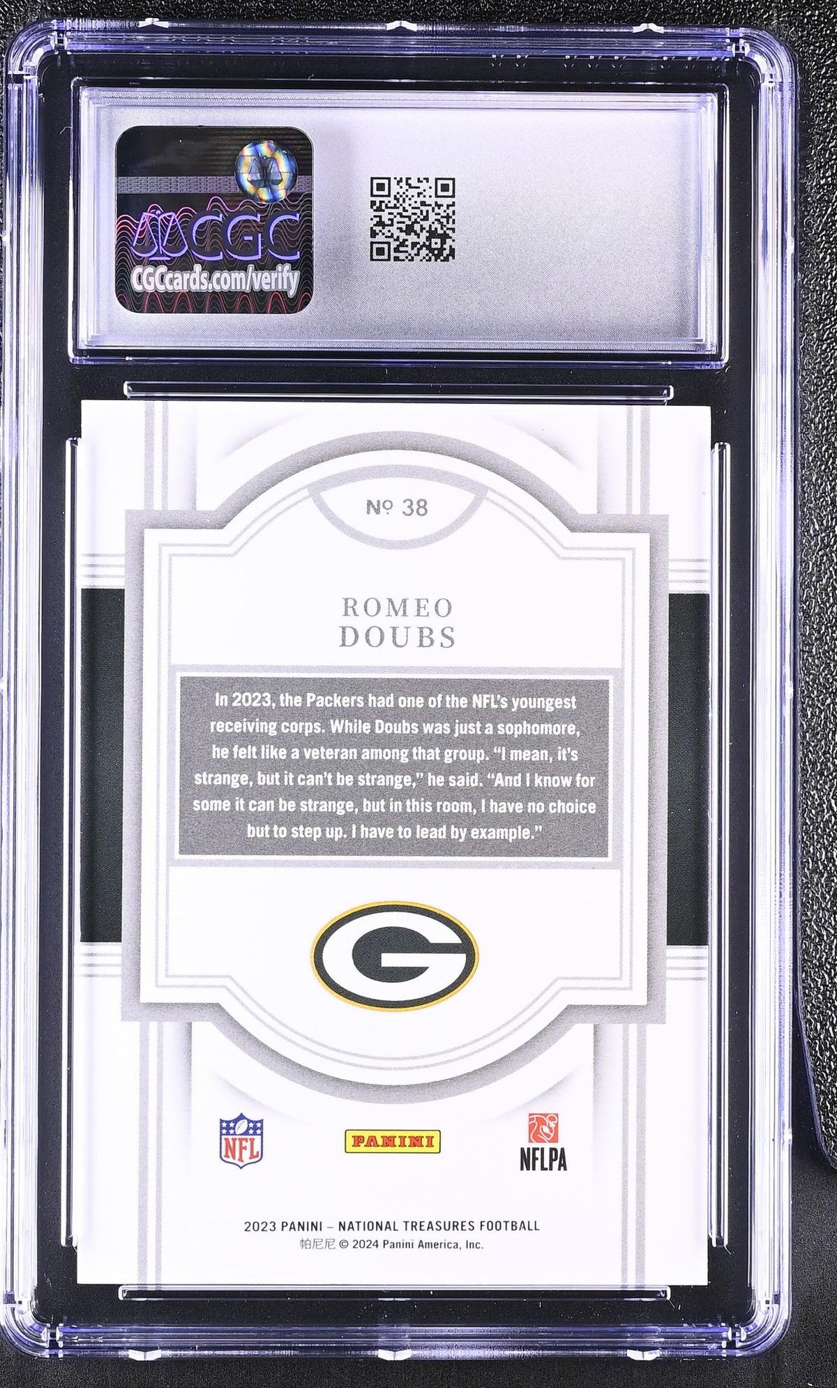 2023 Panini National Treasures Romeo Doubs #38 /99 CGC 9