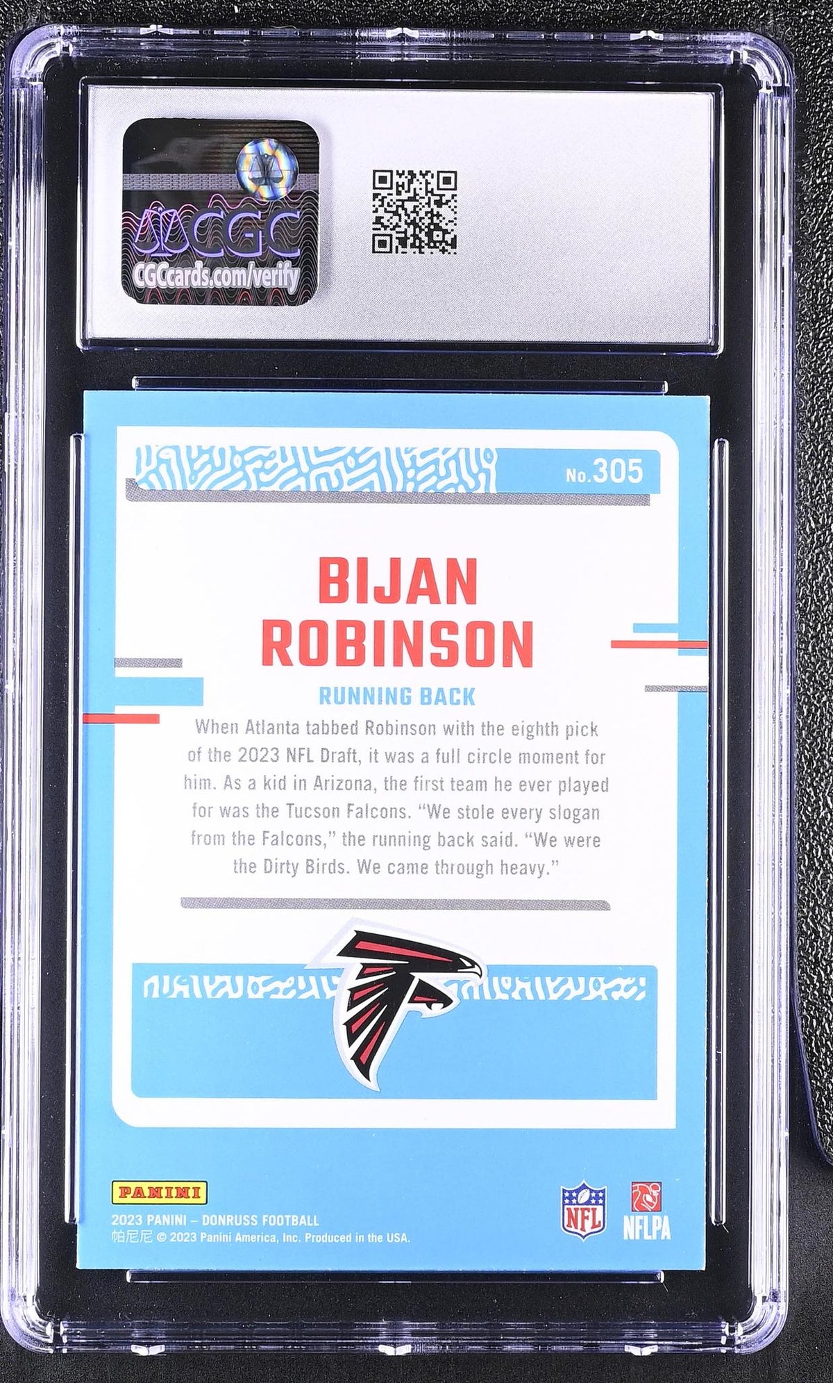 2023 Panini Donruss Bijan Robinson #305 Rated Rookie Press Proof Blue CGC 8.5
