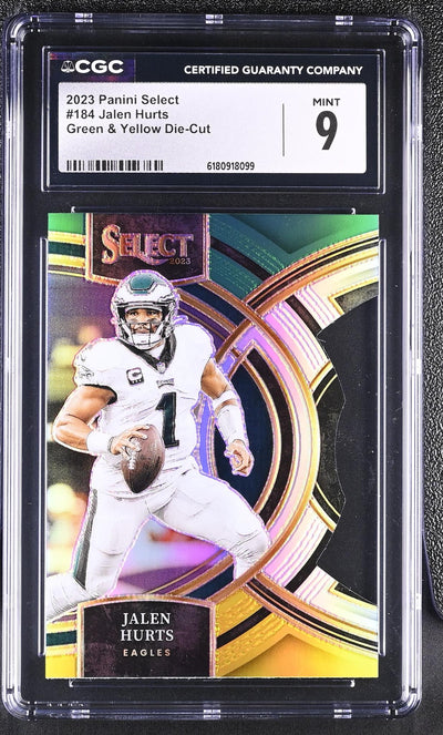 2023 Panini Select Jalen Hurts #184 Green & Yellow Die-Cut CGC 9
