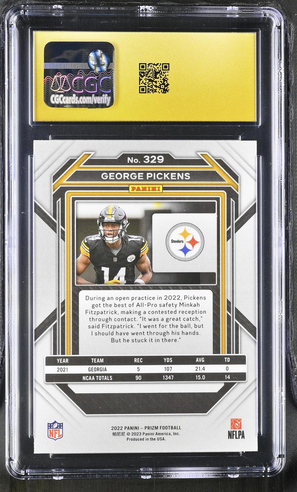 2022 Panini Prizm George Pickens #329 RC CGC 10