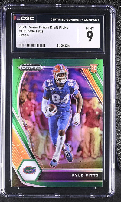 2021 Panini Prizm Draft Picks Kyle Pitts #108 Green RC CGC 9