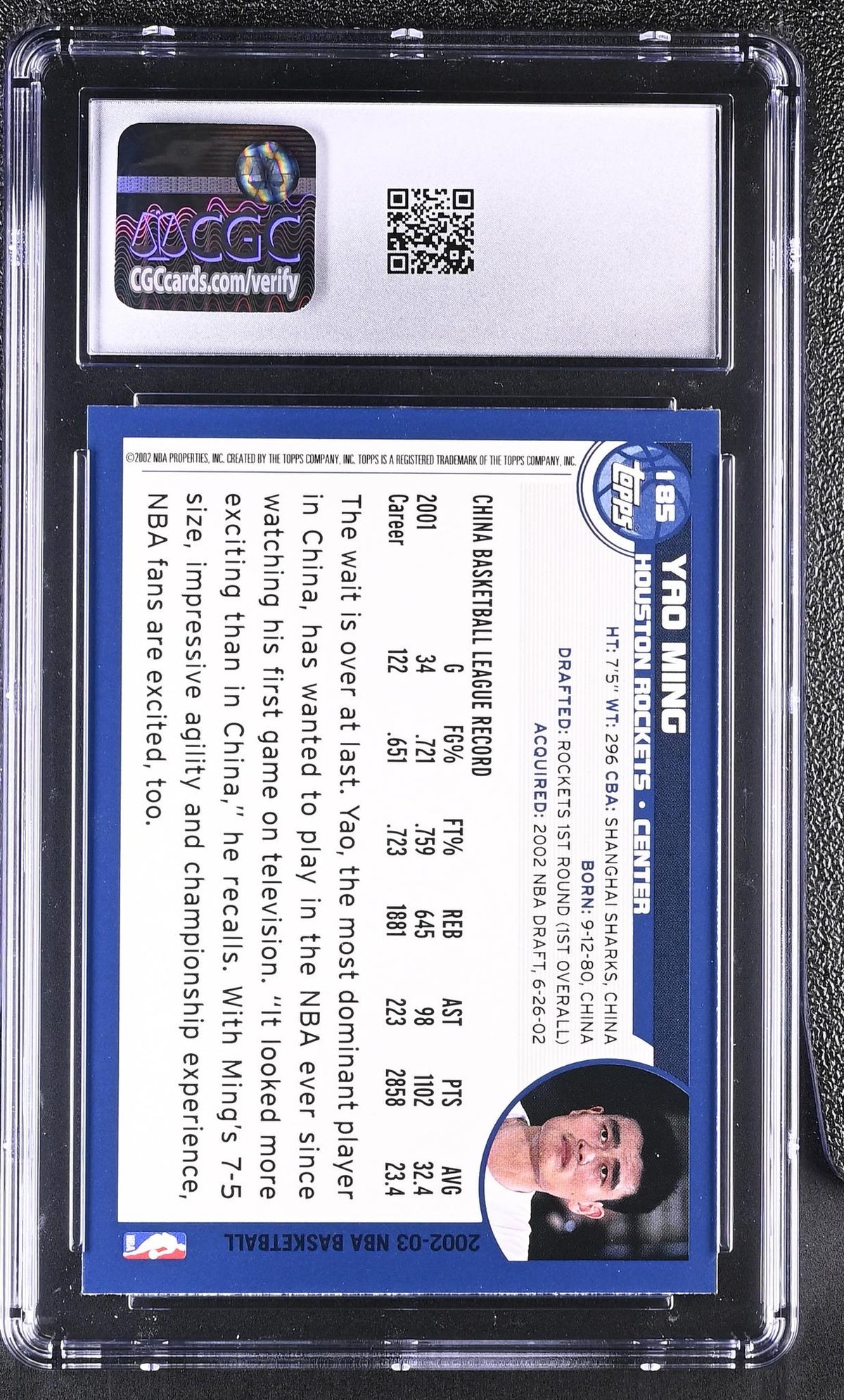 2002-03 Topps Yao Ming #185 Rookie CGC 9