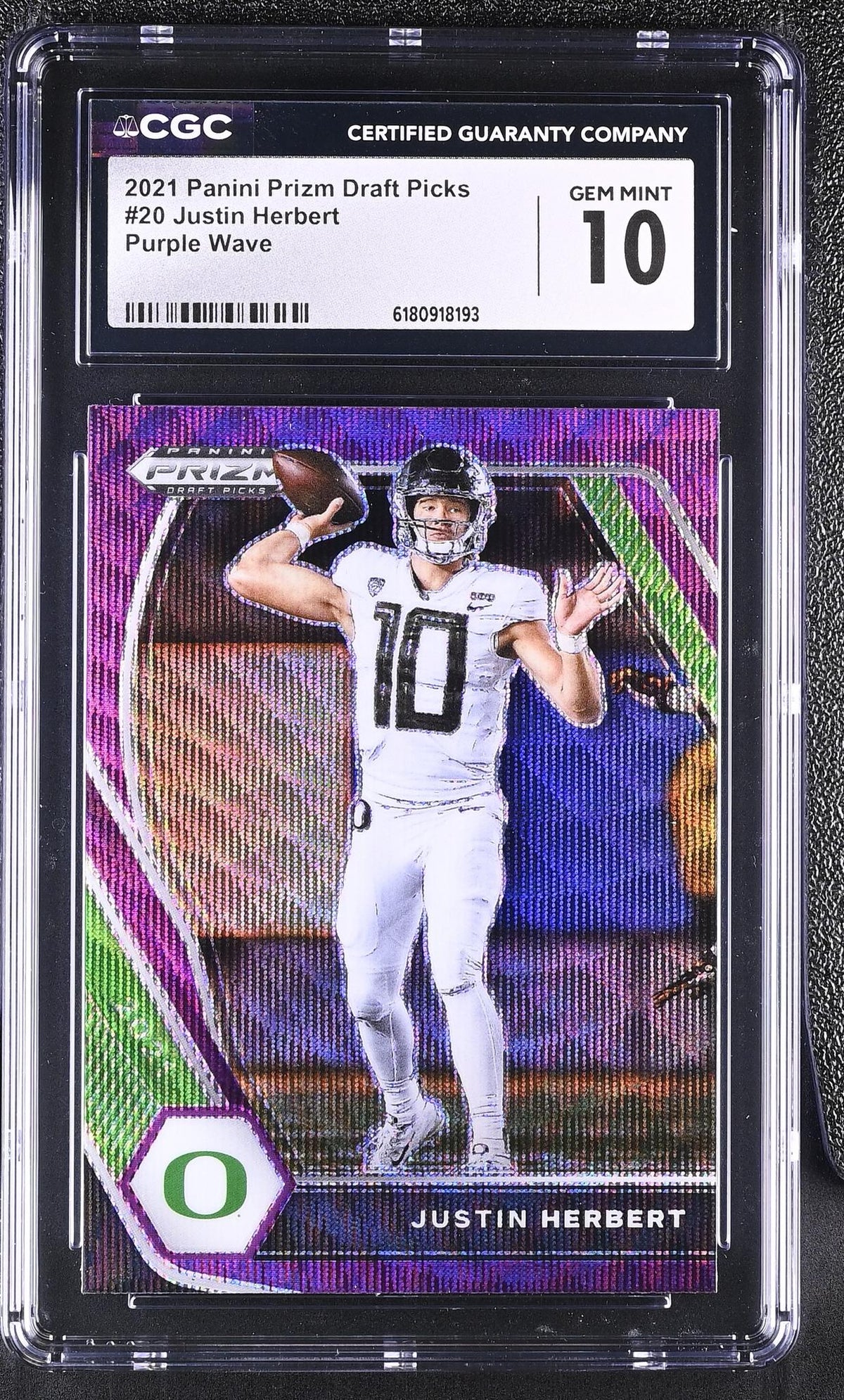 2021 Panini Prizm Draft Picks Justin Herbert #20 Purple Wave CGC 10