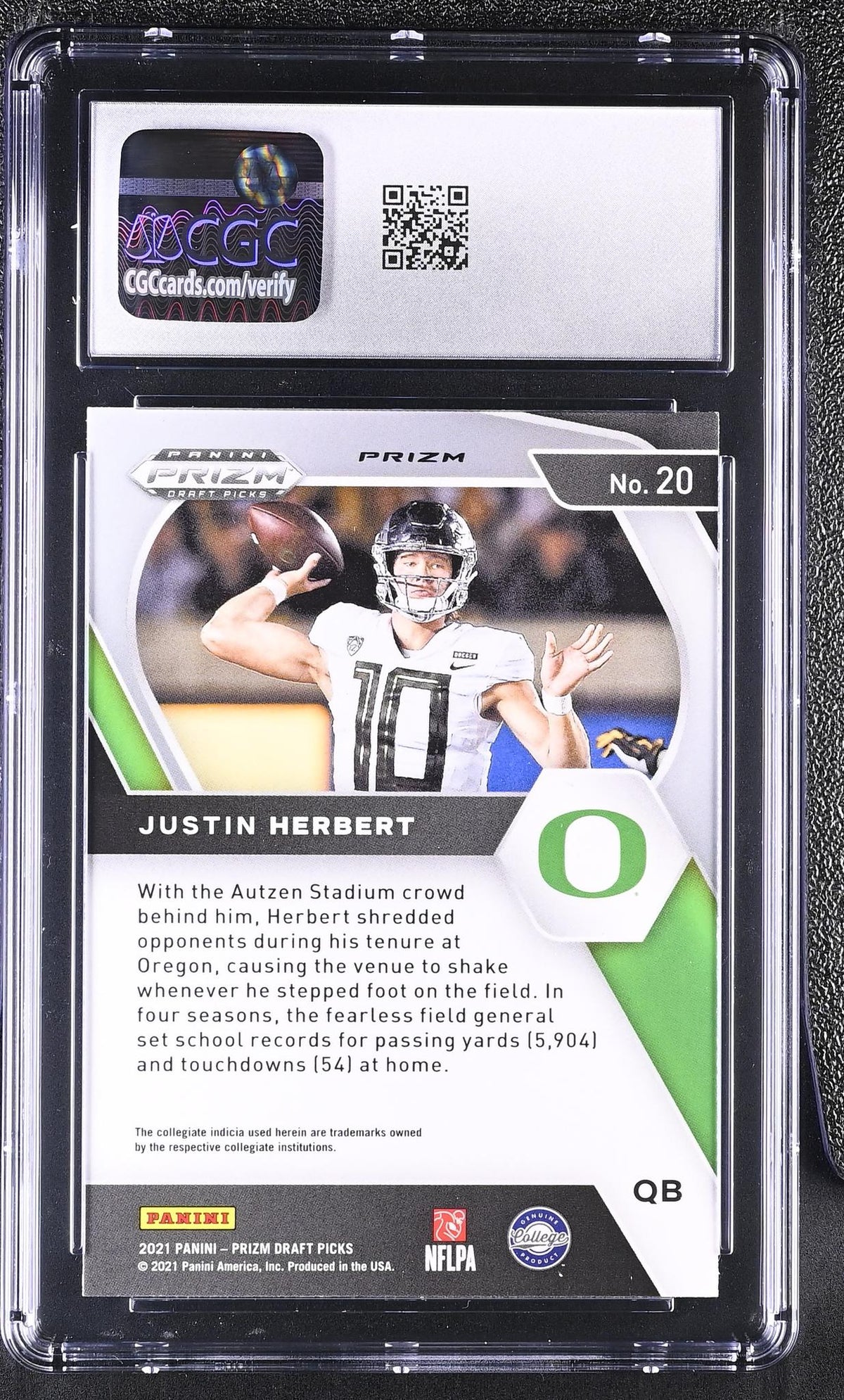2021 Panini Prizm Draft Picks Justin Herbert #20 Purple Wave CGC 10