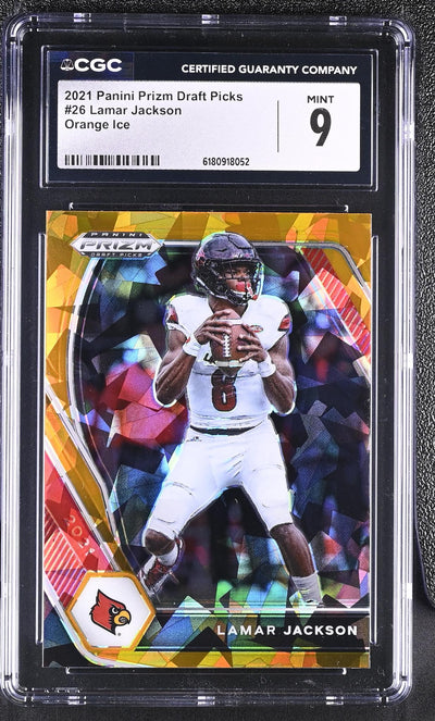 2021 Panini Prizm Draft Picks Lamar Jackson #26 Orange Ice CGC 9