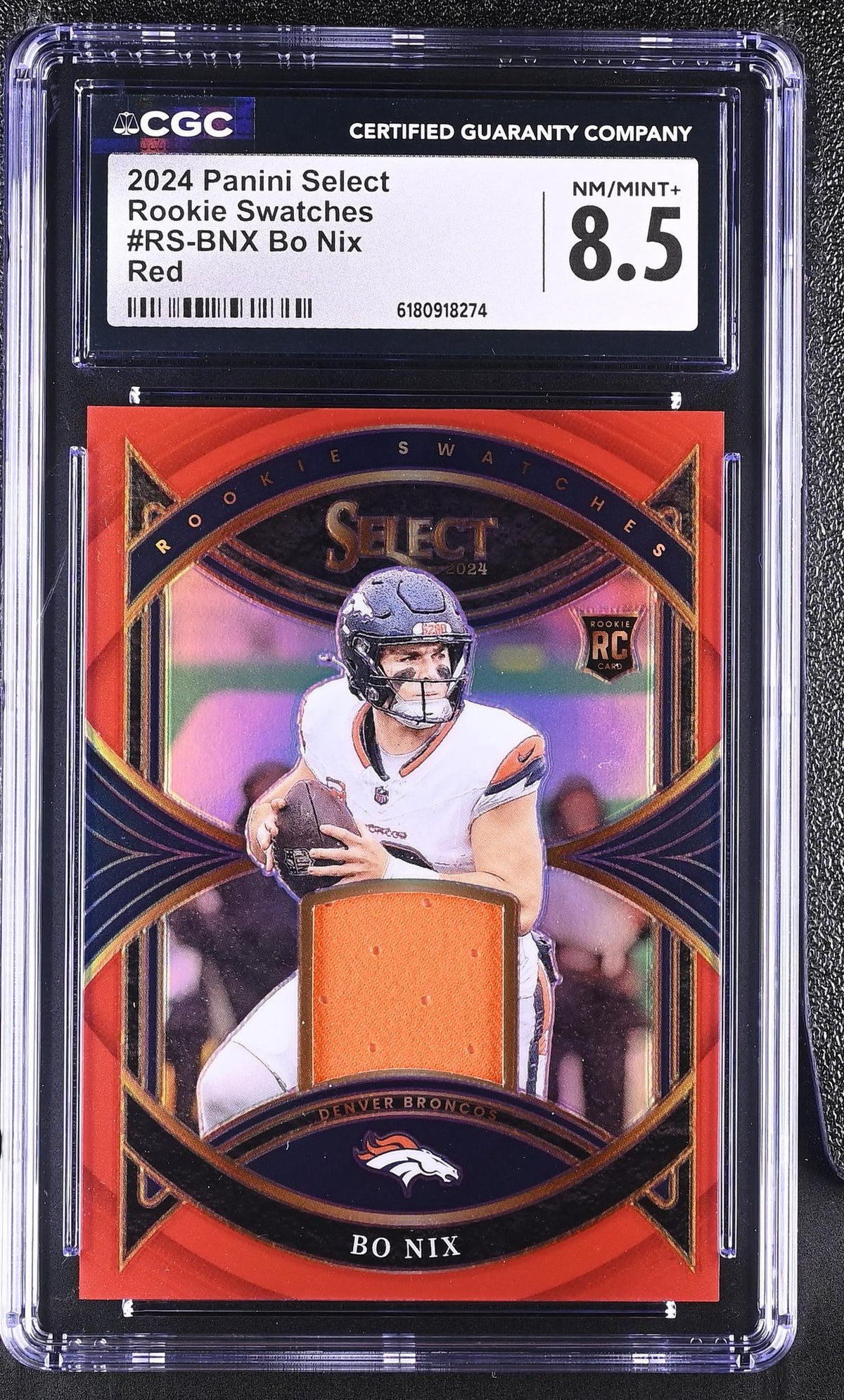 2024 Panini Select Rookie Swatches Bo Nix Red Jersey #RS-BNX CGC 8.5