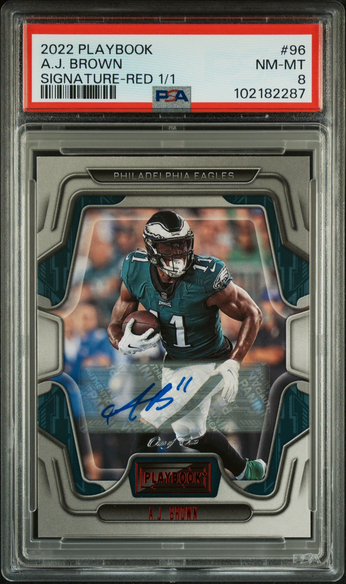 2022 Panini Playbook Signature-Red 1/1 A.J. Brown #96 /1 PSA 8