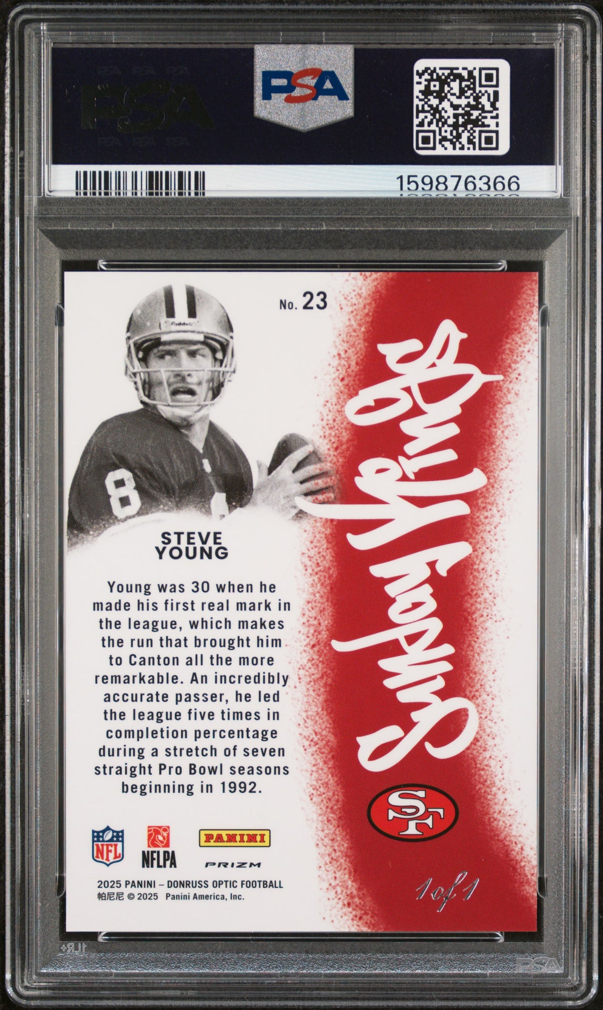 2025 Panini Donruss Optic Sunday Kings Wht Sprkl 1/1 Steve Young #23 PSA 9