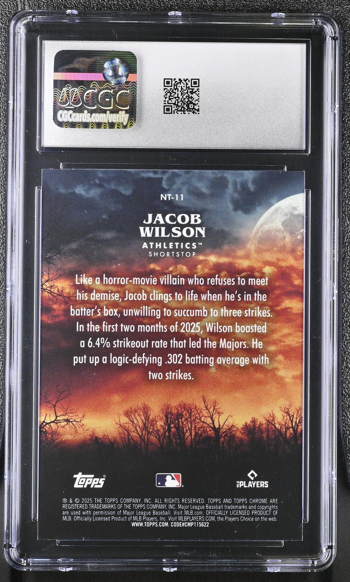 2025 Topps Chrome Update Night Terrors Jacob Wilson #NT-11 Rookie CGC 10