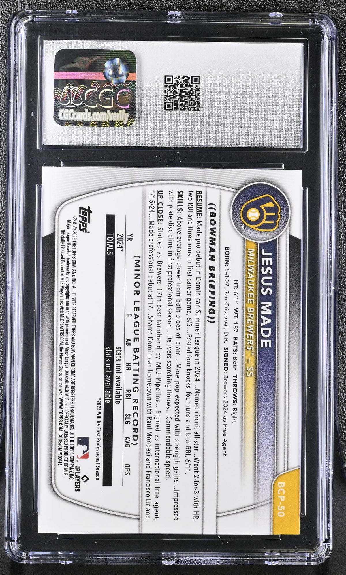 2025 Bowman Chrome Prospects Jesus Made #BCP-50 CGC 10
