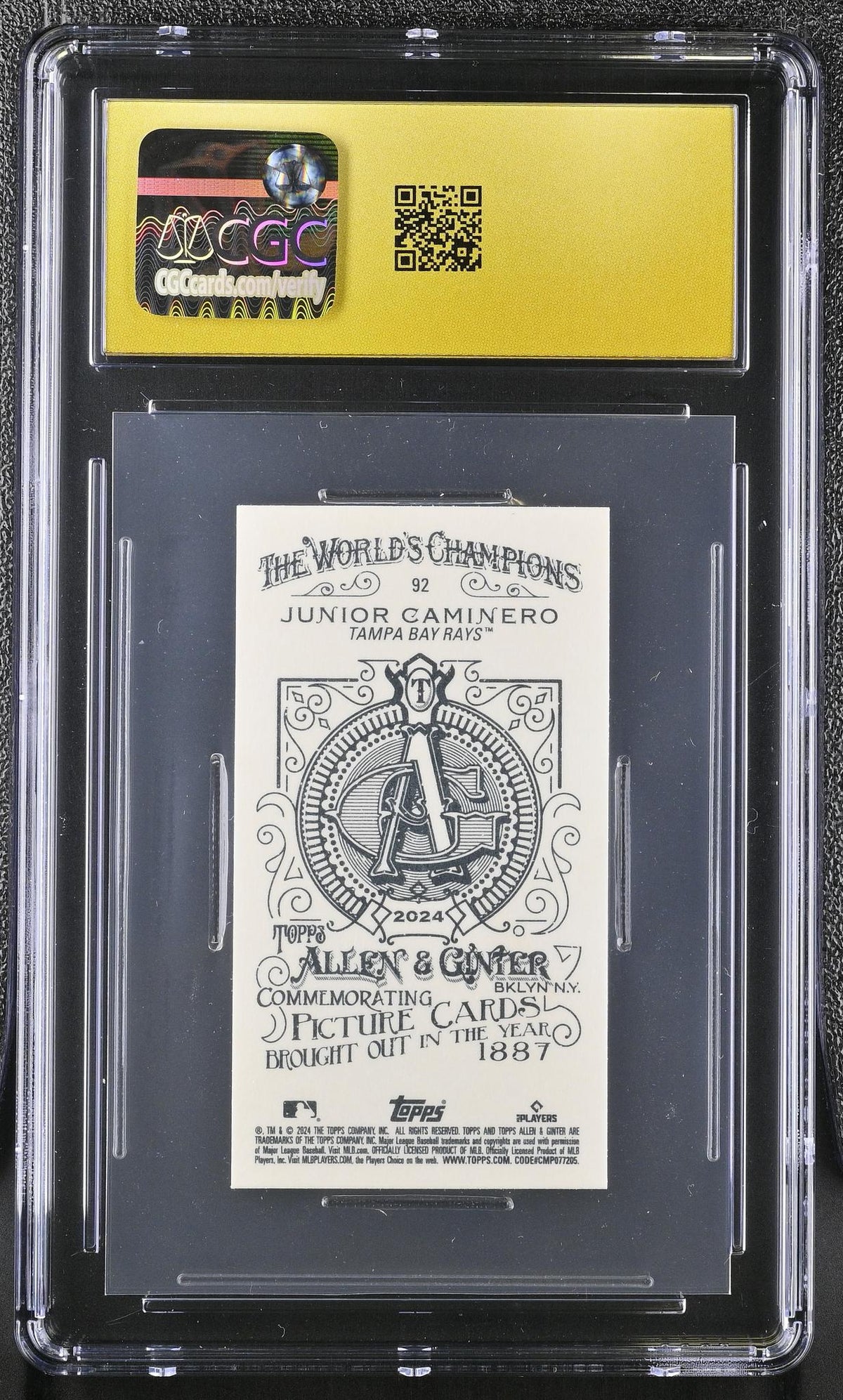 2024 Topps Allen & Ginter Mini Junior Caminero RC A&G Back #92 CGC 10